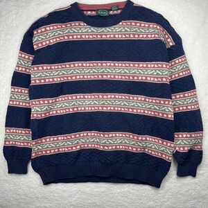 IZOD Sweater Mens Extra Large Navy and Pink Salmon Multi Crewneck Textured Knit